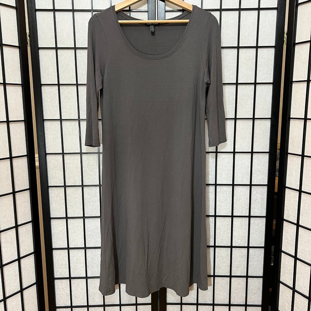 SOLD**Eileen Fisher Gray Stretch Jersey Flare Dress